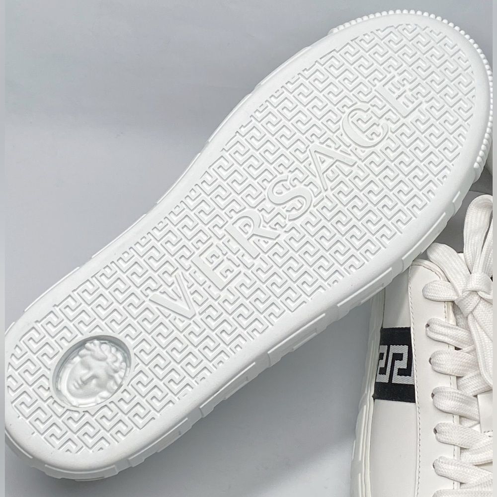 Versace La Greca Ribbon-Trim Leather Sneakers size 40 - Picture 13 of 13